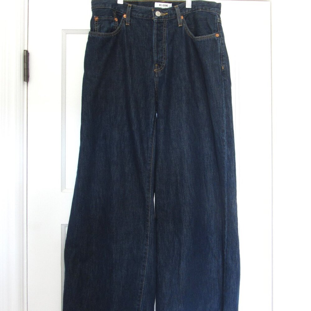 Re/Done Jeans, Mid Rise Palazzo, Dark Wash, Wide Leg, Size 27